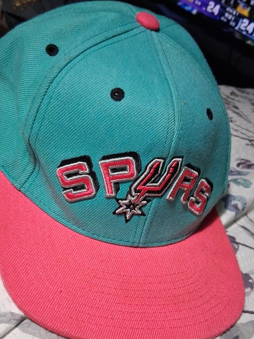 Mitchell & Ness Teal and Pink Spurs Snapback Hat